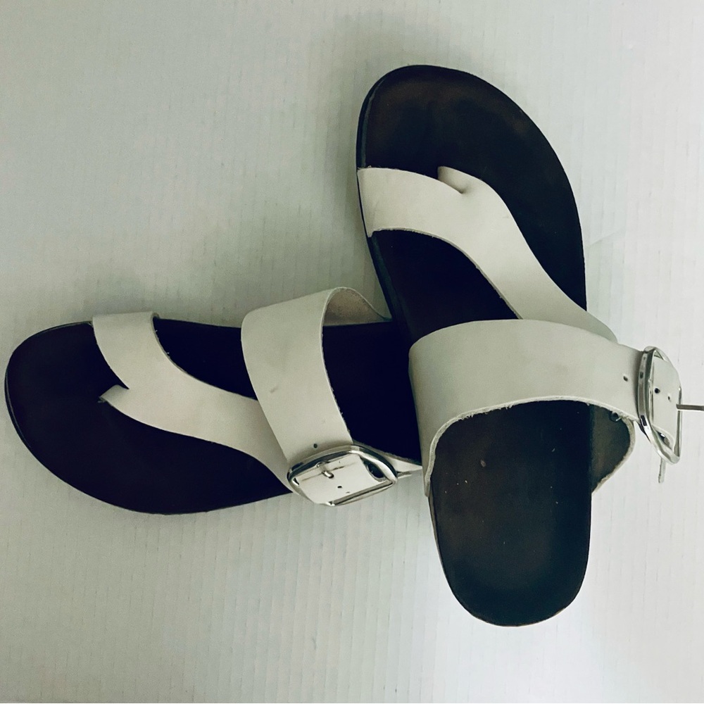 Footbed Women's 9 Sandals Slide In White Cross-Strap